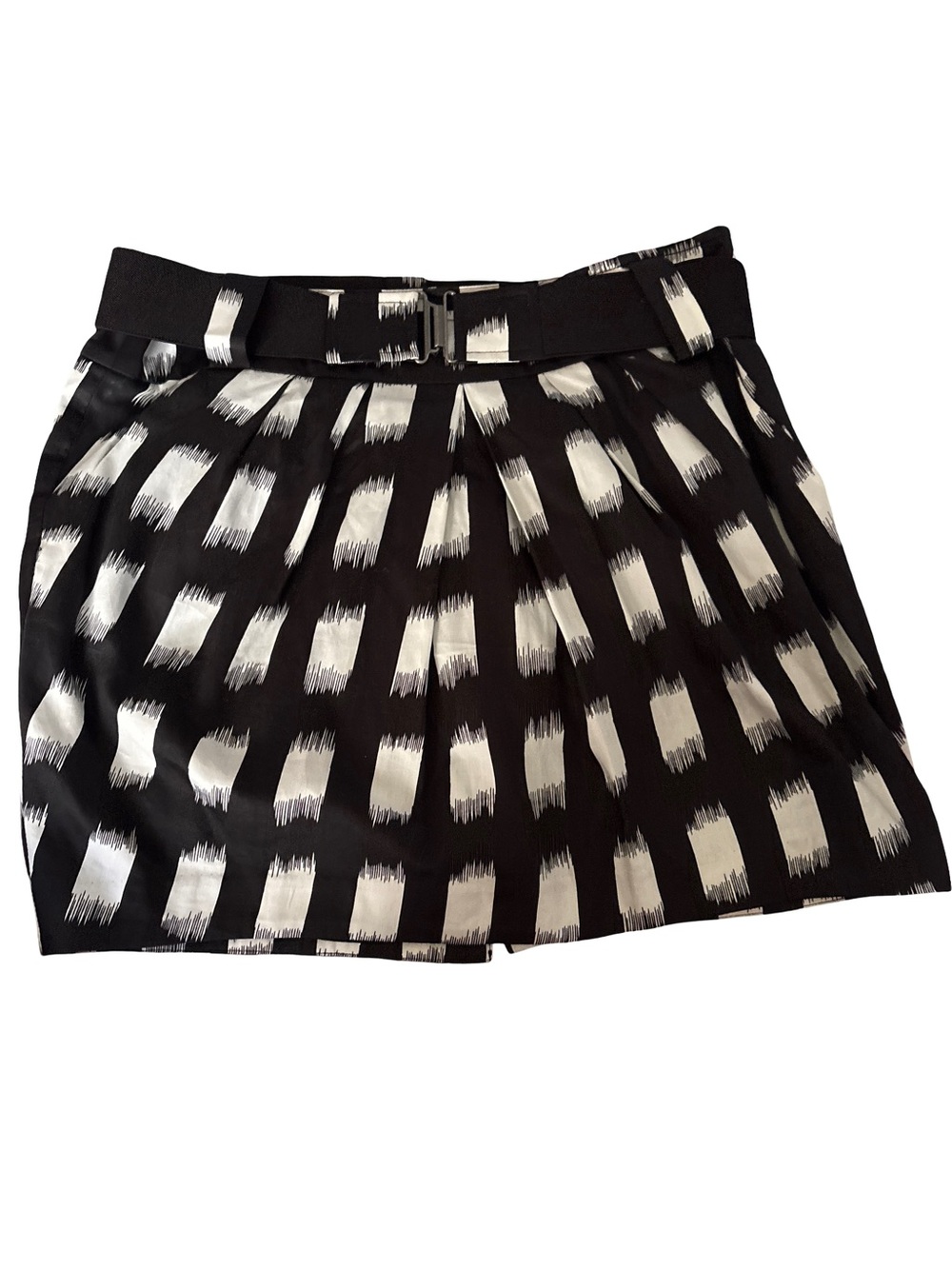 BCBGeneration Black Mini Skirt with White Brushstroke Print & Belt